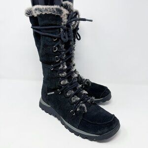 Vintage Y2K Skechers Black Lace Up Snow Boots Women's 9 Side Zip Faux Fur Lining